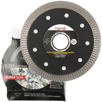 TARCZA DIAMENTOWA 115mm 22,2mm DO GRESU PŁYTEK GLAZURY SUPER SLIM SCHMITH