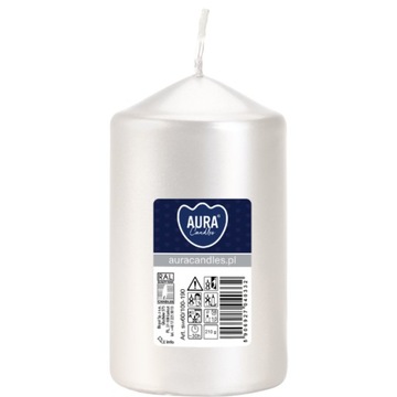Aura Bispol ŚWIECA walec 60/100 PERŁOWA BIAŁA 10cm