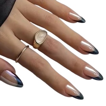 Paznokcie Sztuczne Tipsy Migdał Nude Czarny French Różowe Beż Samoprzylepne