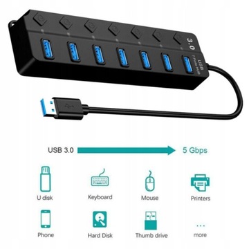 7 портов USB 3.0 HUB Высокоскоростной разветвитель питания