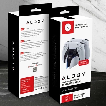 Зарядная станция, зарядное устройство Alogy для 2 планшетов DualSense PS5, двойной светодиод