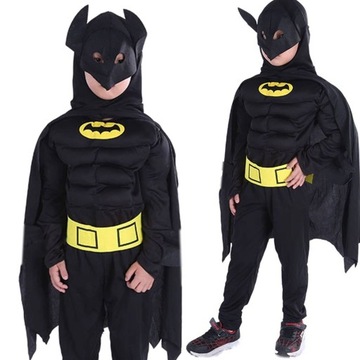 STRÓJ DLA CHŁOPCA PRZEBRANIE BATMAN PELERYNA GRUBY Z MIĘŚNIAMI roz 116-122