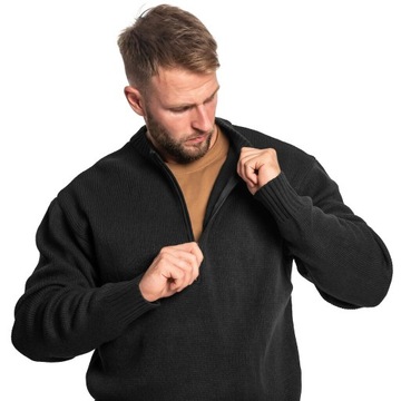 Sweter Bluza golf wojskowy ciepły rozpinany Mil-Tec Swiss Army Czarny 3XL