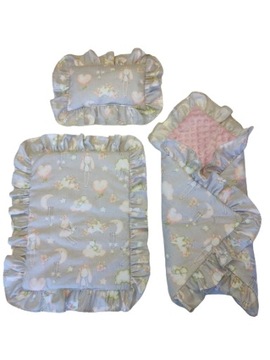 Постельное белье + пеленка с рюшами для куклы для коляски, кроватки, люльки JACKMAR