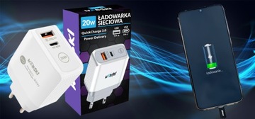 SZYBKA MOCNA ŁADOWARKA SIECIOWA DO TELEFONU KOSTKA ŁADUJĄCA 2x USB C PD QC