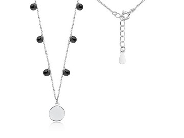 NASZYJNIK CELEBRYTKA Z RODOWANEGO SREBRA CHOKER KÓŁKO COIN CZARNE CYRKONIE