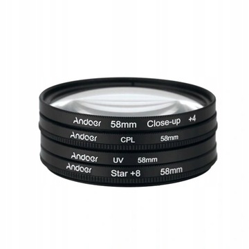 Zestaw filtrów UV,CPL,Close-Up 4,Star 8 58mm