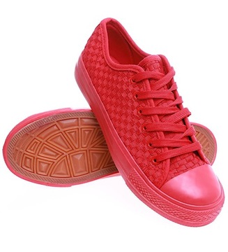Sznurowane damskie czerwone trampki tenisówki Buty z tkaniny 16068 38