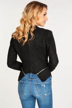 КУРТКА КОЖАНАЯ ЖЕНСКАЯ, ЗАМШЕВАЯ, ПЕРЕХОДНАЯ, ЧЕРНАЯ