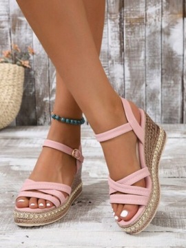 SHEIN RÓŻOWE ESPADRYLE SANDAŁY NA KOTURNIE ZŁOTE DŻETY 41 18512