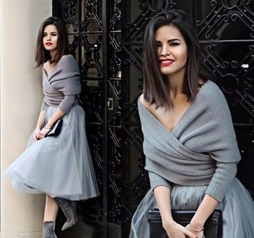 SWETER SZAL Z RĘKAWAMI SZARY DOLORES,uniwersalny