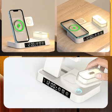 Док-станция с индуктивным зарядным устройством для Apple Iphone Galaxy USB 5in1 со светодиодными часами