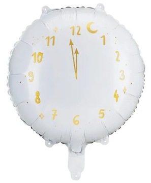 BALON FOLIOWY NA SYLWESTRA ZEGAR Biały 45cm