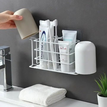 Ironwork Punch-Free Self-adhesive Toothbrush Holder 2 Cup Toothpaste