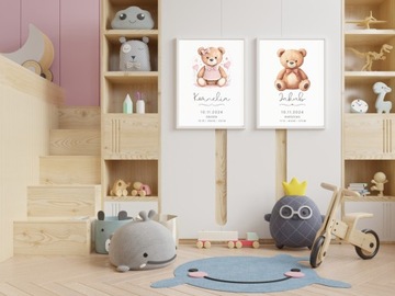 METRYCZKA dla dziewczynki PLAKAT A4 RAMKA Narodziny Chrzest Roczek WZORY