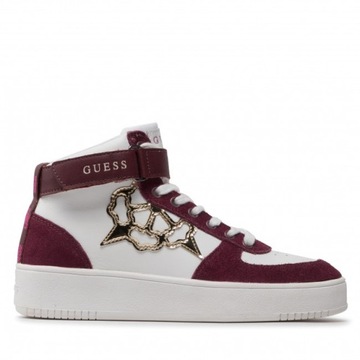 Guess Obuwie Damskie Wysokie Sneakersy VYVES Białe Bordo Z Logo 38 EU