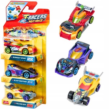 T-RACERS MIX 'N RACE - 3 mini auta: Burnout Sport, Blast Panther,Falcon God
