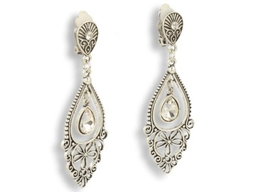 Klipsy do uszu srebrne wiszące z jasnym oczkiem