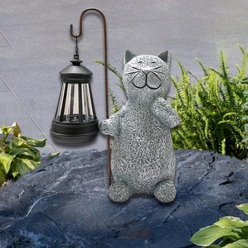 Nowoczesna żywiczna lampa słoneczna Cat z lampami słonecznymi. Statua ogrodowa z oświetleniem zewnętrznym
