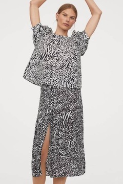 H&M spódnica midi rozcięcie rozporek ołówkowa wzór print zebra trapezowa L