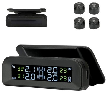 4 CZUJNIKI CIŚNIENIA W KOŁACH DO OPON TPMS LCD SOLARNY TEMPERATURA IP67