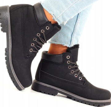 BUTY ZIMOWE DAMSKIE OCIEPLANE TRAPERY BOTKI TIMBERKI