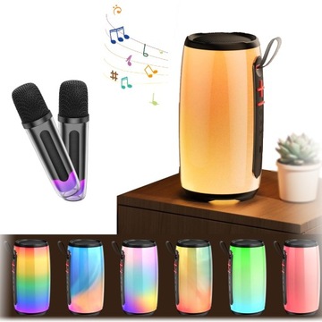 ZESTAW DO KARAOKE BEZPRZEWODOWY 2 MIKROFON + LED GŁOŚNIK LAMPA KOLOROWE USB
