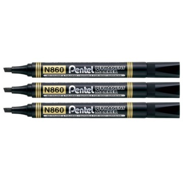 MARKER PERMANENTNY PENTEL N860 Ścięty Czarny 3szt