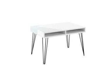 Stolik kawowy ława biały połysk czarny nogi metalowe 90 x 60 x 45 cm