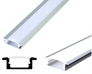 PROFIL ALUMINIOWY srebrny wpuszczany slim eko do taśm LED 2m KLOSZ mleczny