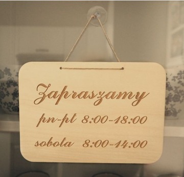 Drewniana Tabliczka GODZINY OTWARCIA A4 dwustronna