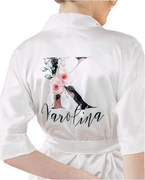 Szlafrok satynowy ecru personalizowany imię napis