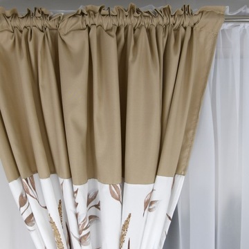 КОМПЛЕКТ ШТОР С БЕЖЕВЫМИ ЛИСТЬЯМИ + ГОТОВАЯ ШТОРА БЕЛЫЙ ГОЛОС 400х160 С ЛЕНТОЙ