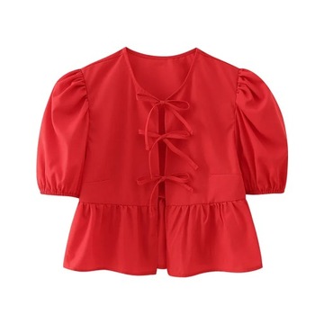 Spring Summer Girls Bow Tie-up Peplum Top Fashion