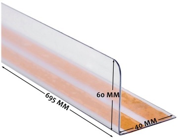 УГОЛ, ПРИКЛЕИВАЕМЫЙ К ПОЛКАМ, ПЕРЕДНИЙ СТОПОР ИЗДЕЛИЙ - 60X40X695 ММ