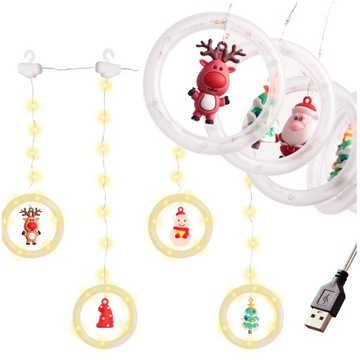 Lampki LED kurtyna z figurkami Boże Narodzenie 3m 125LED 10 żarówek ciepły