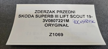 NÁRAZNÍK PŘEDNÍ MŘÍŽKA SKODA SUPERB III FACELIFT SCOUT 19-