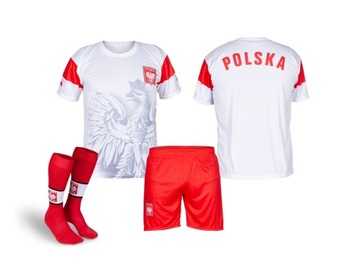 Strój piłkarski Cień Orła POLSKA biały getry 140