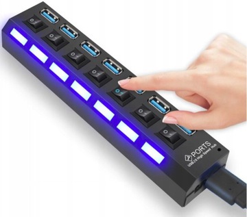 БЫСТРЫЙ КОНЦЕНТР USB2.0 РАЗВЕТВИТЕЛЬ 7 ПОРТОВ СВЕТОДИОДЫ АДАПТЕР ЧЕРНЫЕ ПЕРЕКЛЮЧАТЕЛИ