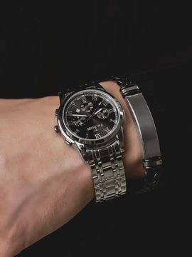 Zegarek męski srebrny z Klasycznym Bransoletą Narzędzie Do Regulacji Paska