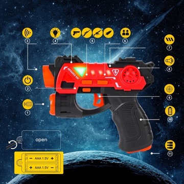 НАБОР ЛАЗЕРНОГО ПИСТОЛЕТА ПЕЙНТБОЛ, 4 РЕЖИМА, ИЗ 4 ПИСТОЛЕТОВ И 4 МИШЕНЕЙ