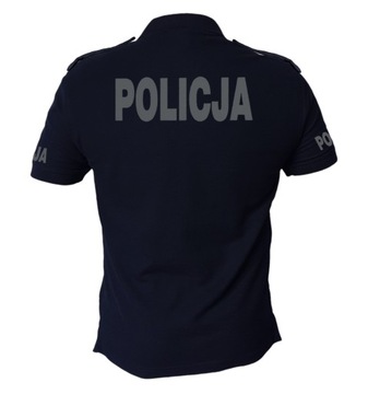 Granatowa Koszulka Polo Policja z Pagonami Odblask Flex