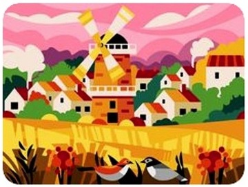 Malowanie Po Numerach dla dzieci Obraz do malowania 40x50 Wioska Młyn