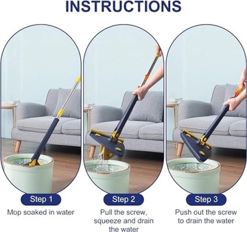 MOP OBROTOWY 360° PŁASKI TRÓJKĄTNY ŚCIĄGACZKA DO MYCIA PODŁÓG NIEBIESKI