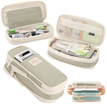 БОЛЬШОЙ школьный пенал с двумя отделениями, складной для аксессуаров, косметичка 3-в-1