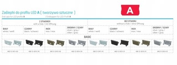 ZAŚLEPKA DO PROFILU TYPU A SZARA CZARNA BIAŁA INOX