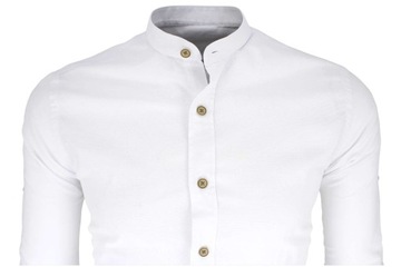 Рубашка мужская белая с воротником стойкой бежевого цвета 928 L
