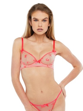 SAVAGEX ПРОЗРАЧНЫЙ РОЗОВЫЙ БЮСТГАЛТЕР-БАЛКОНЕТ С СЕТКОЙ 32DD 70E