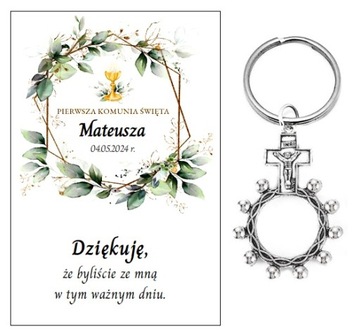 Podziękowanie dla gości DZIESIĄTKA RÓŻAŃCA KOMUNIA PREZENT PERSONALIZACJA