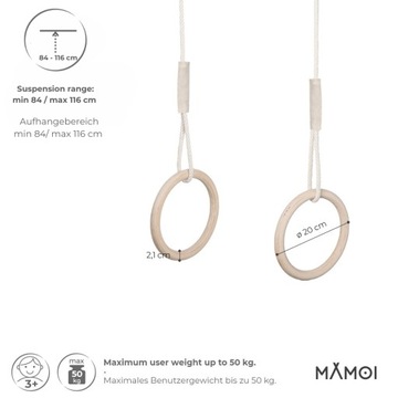 Гимнастические кольца MAMOI для детей, Регулируемые поворотные обручи + крючок